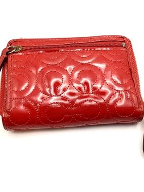 Vintage Coach Quilted Red Patent Zip Around Small Wallet